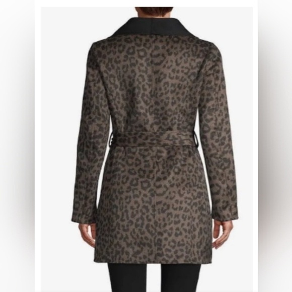 Tahari Ella Leopard Double Faced Wool Blend Wrap Belted Coat Size Medium - Picture 8 of 12
